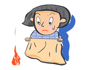 イラスト：毛布で火を消そうとしている女性
