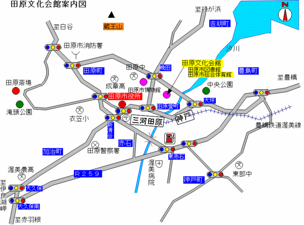 イラスト：田原文化会館周辺の詳細地図