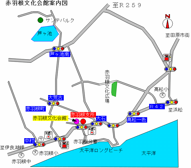 イラスト：赤羽根文化会館周辺の詳細地図