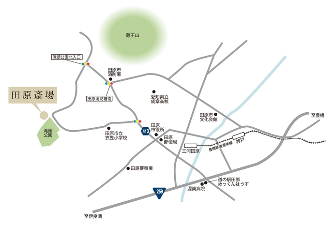 イラスト：田原斎場「やすらぎ苑」周辺の詳細地図